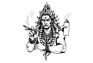 Shiva smoking a joint with one hand and holding spray paint with another hand tattoo idea