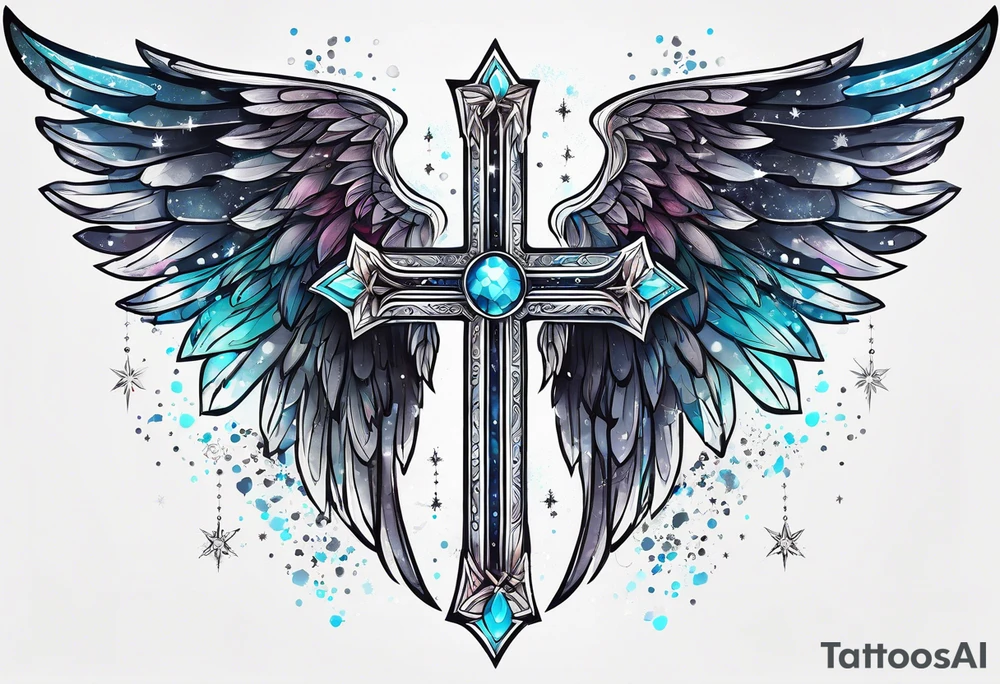 Constellation, Angel wing , snow , cross tattoo idea