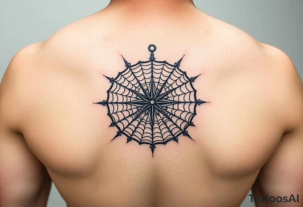 Compass covered in a spider web tattoo idea