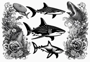 shark, octapus, lion, whale shark, manta ray sleeve tattoo idea