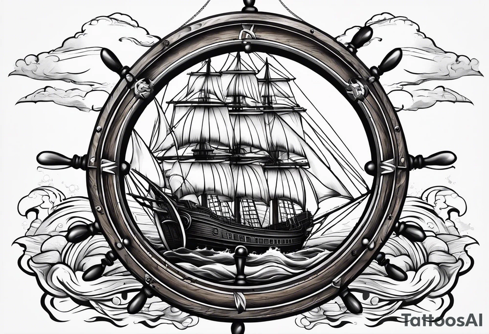 Clipper ship wheel in a storm tattoo idea