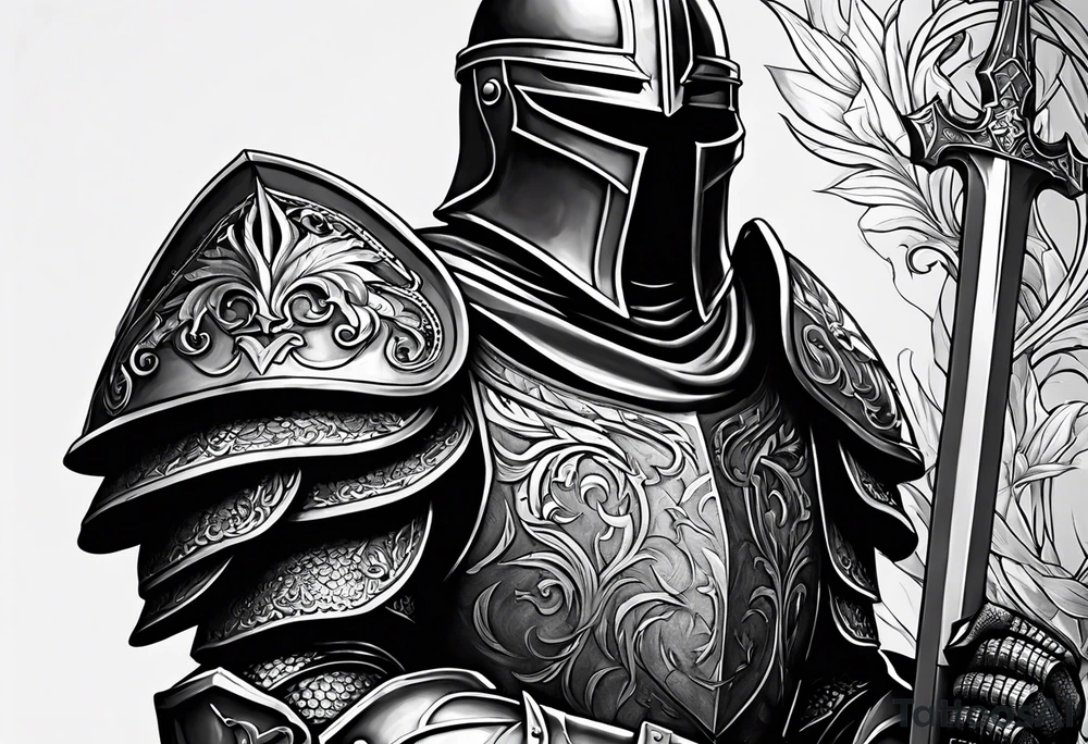 knight with heavy armor with letters RJL on chest tattoo idea