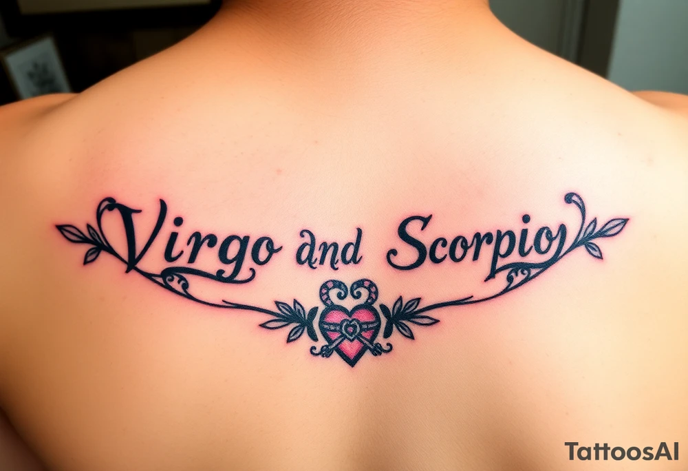 Virgo and Scorpio combination banner's hearts and flowers tattoo idea