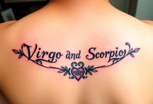 Virgo and Scorpio combination banner's hearts and flowers tattoo idea