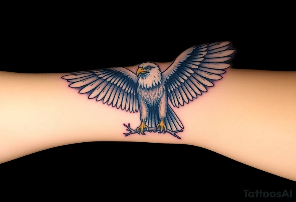 A majestic Moravian eagle perched on a branch, its wings spread wide, symbolizing freedom and strength tattoo idea