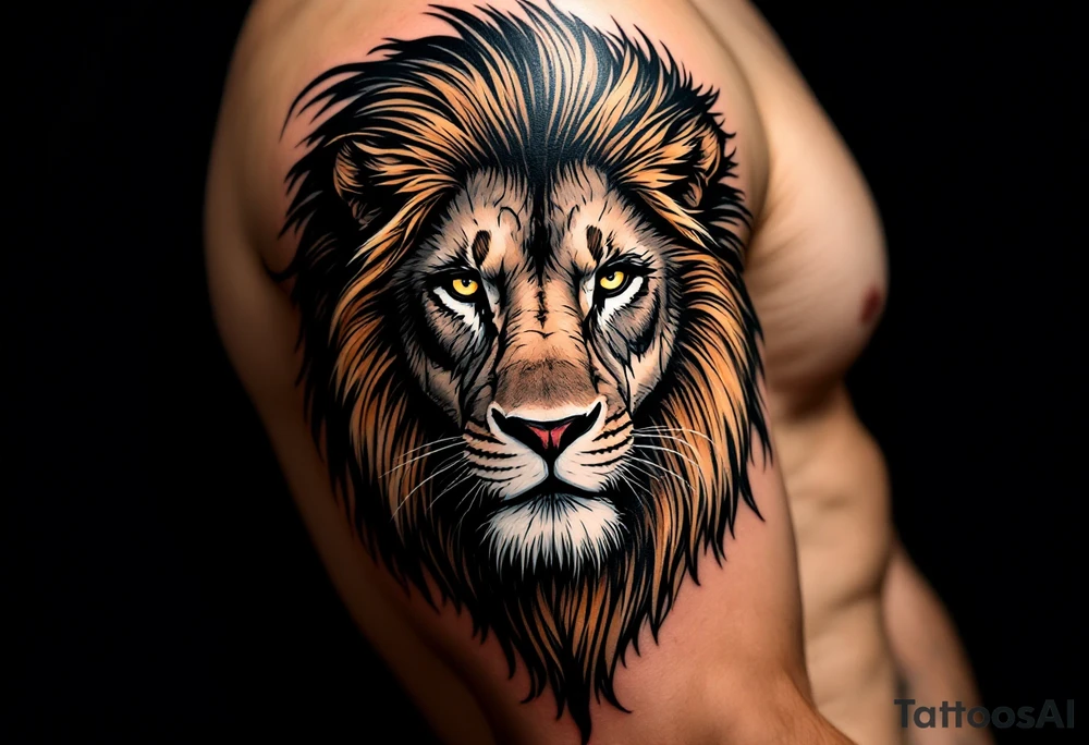 egyptian themed lion (red and black) tattoo idea