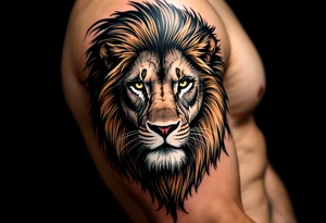 egyptian themed lion (red and black) tattoo idea