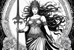 nemesis, the goddess of vengeance with sword tattoo idea
