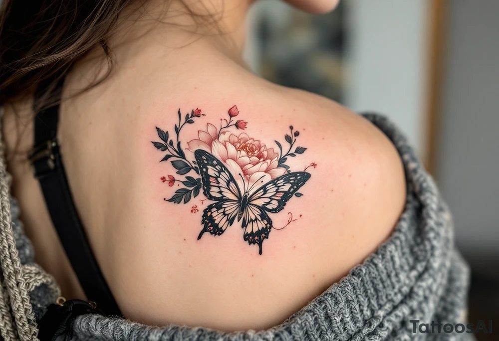 Chinese character 美 (měi, “beauty”) in rose gold ink often decorates a peony or butterfly for elegance and transformation. tattoo idea