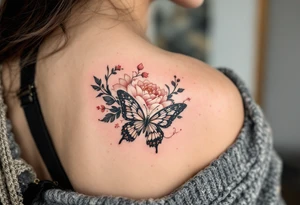 Chinese character 美 (měi, “beauty”) in rose gold ink often decorates a peony or butterfly for elegance and transformation. tattoo idea