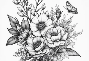 small long stem wildflower bouquet across fott tattoo idea