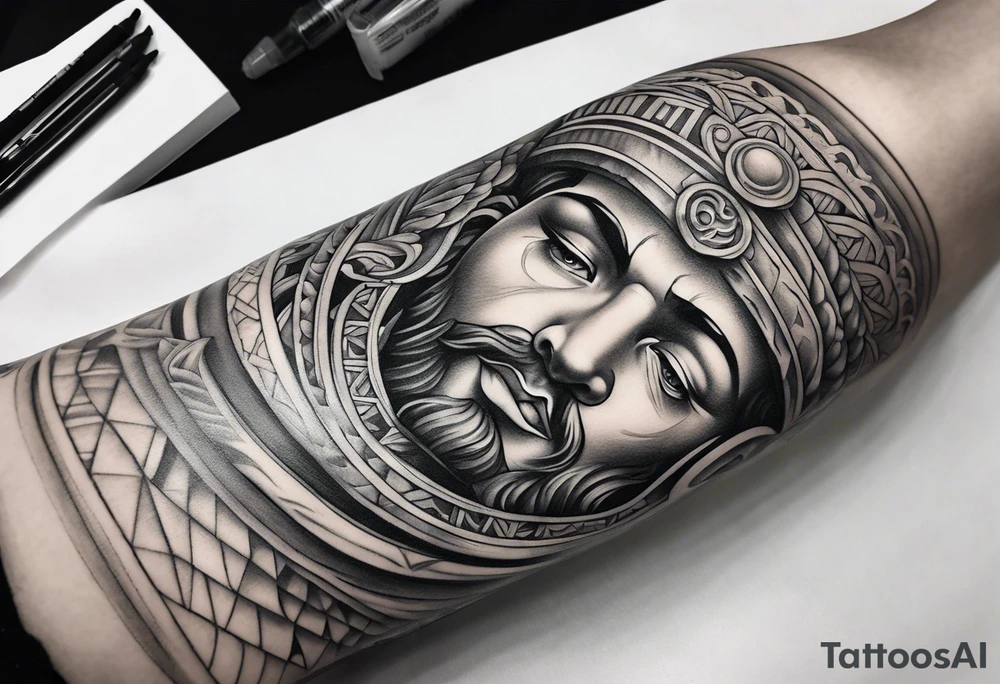 upper arm 
roman inspired half sleeve tattoo idea