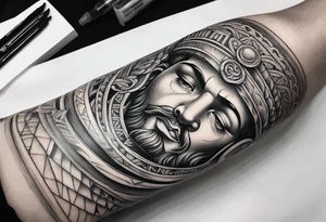 upper arm 
roman inspired half sleeve tattoo idea