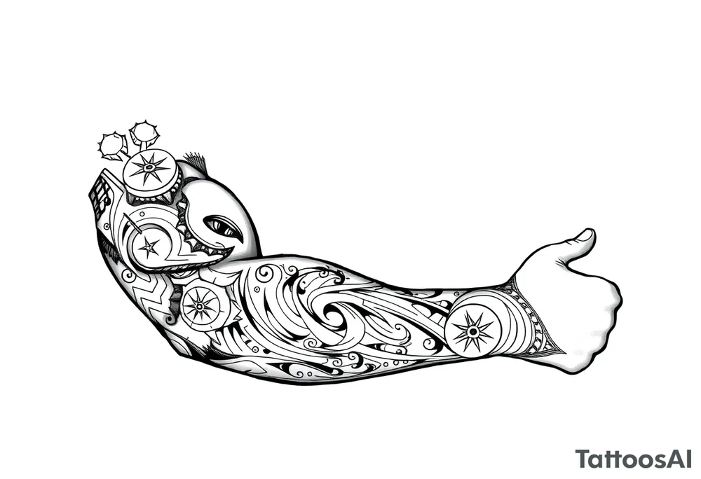 Sicilian Forearm tribal sleeve with patterns and symbols tattoo idea