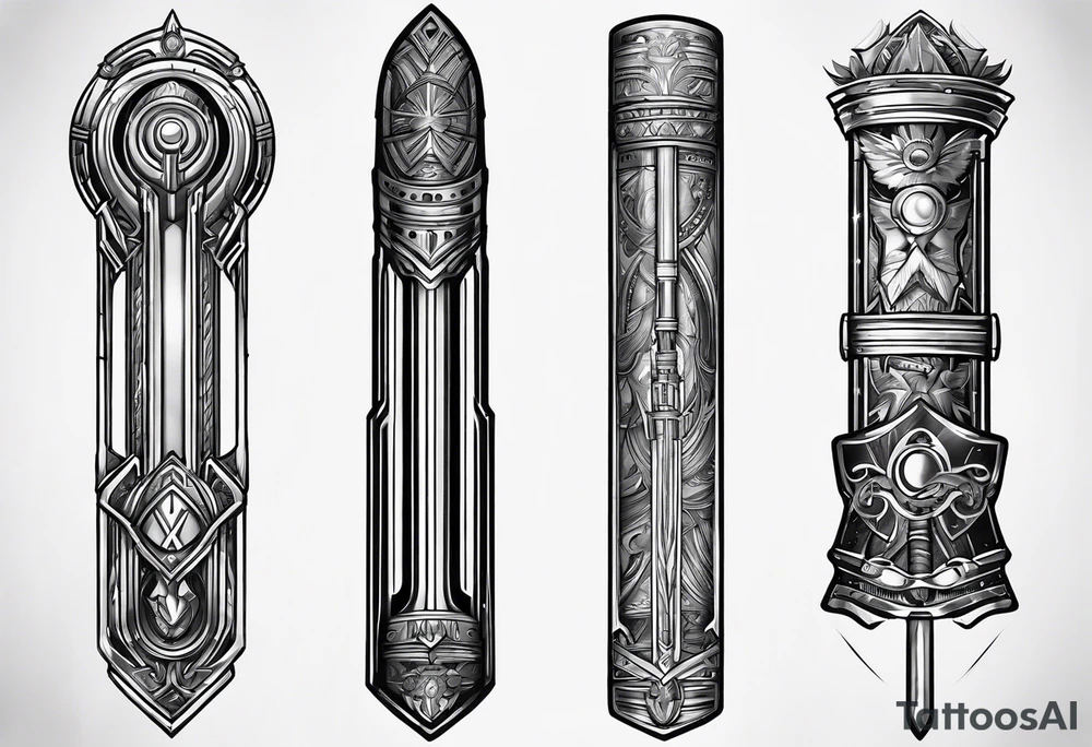 futuristic light saber hilts crossing tattoo idea
