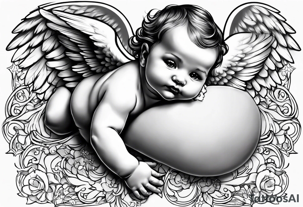 Baby Angel flying with name Leah tattoo idea