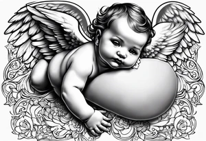 Baby Angel flying with name Leah tattoo idea