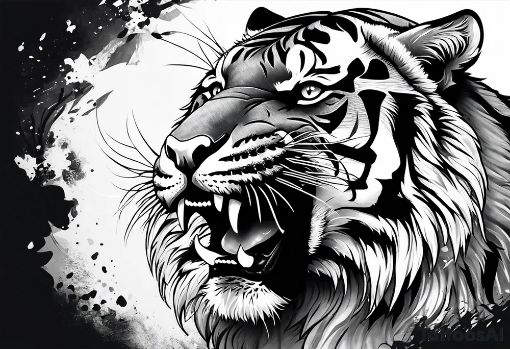 Tiger wearing crown roaring tattoo idea