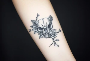 bear skull intertwined with climbing roses and thorny vines tattoo idea
