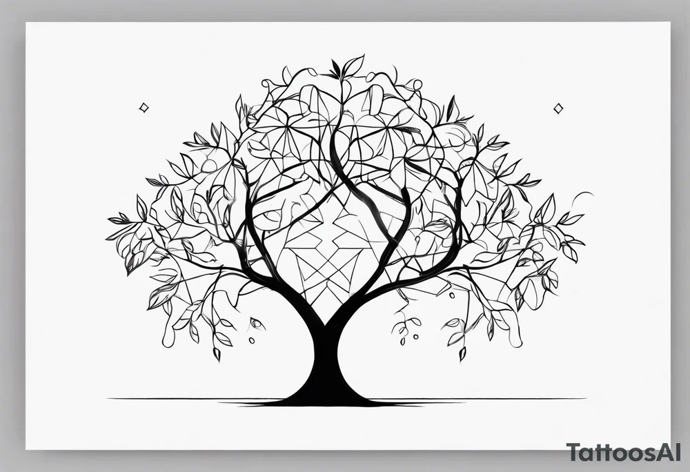 fine line vines, tree, minor geometric aspects. tattoo idea