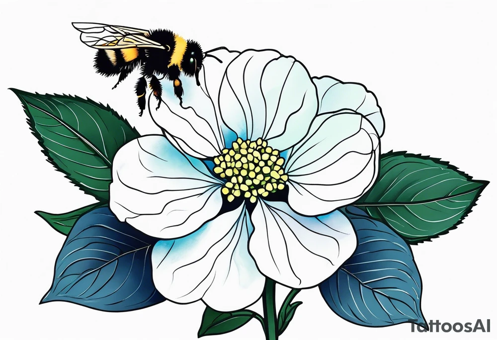 Hydrangea flower with a small bee, small tattoo idea
