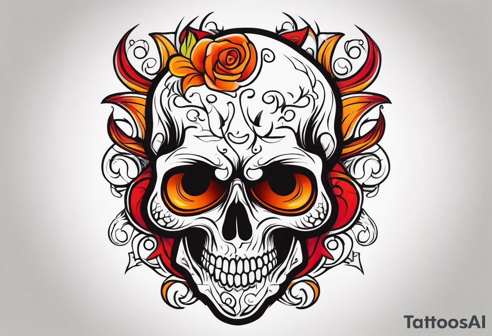 Scary skull that is red and orange tattoo idea
