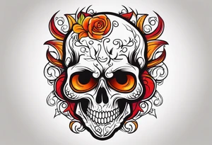 Scary skull that is red and orange tattoo idea