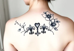 6 of hearts card with fleur de lis as the hearts and magnolias in the background tattoo idea