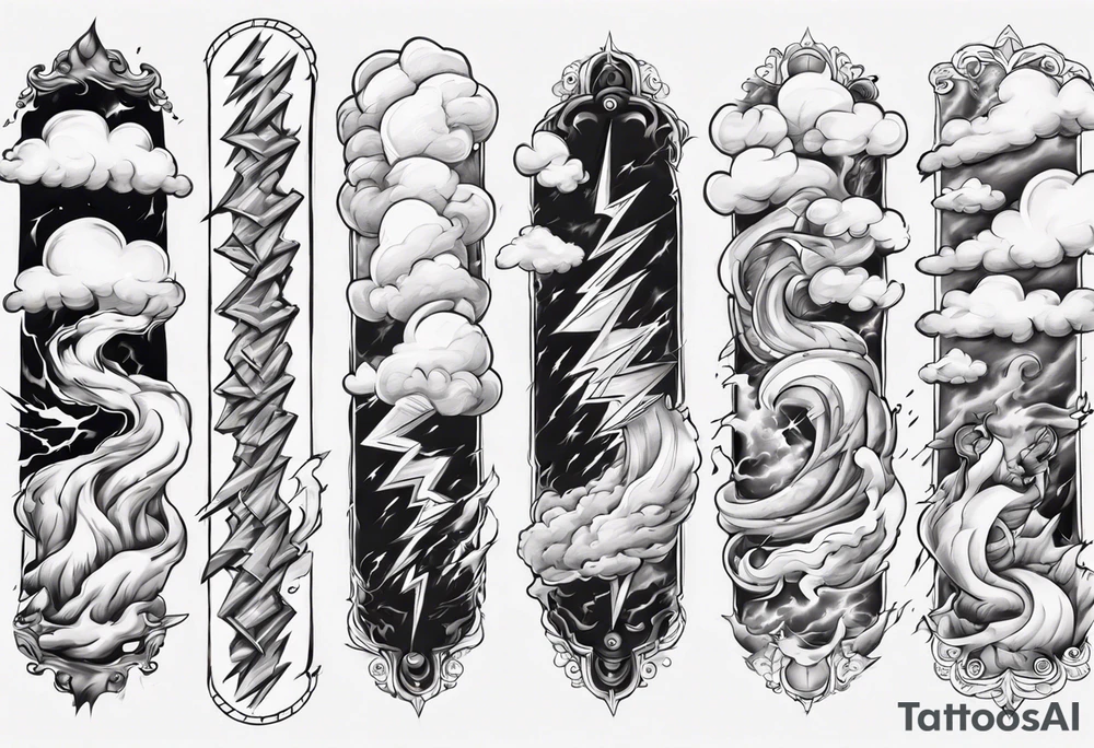 forearm sleeve lightning and clouds pattern tattoo idea