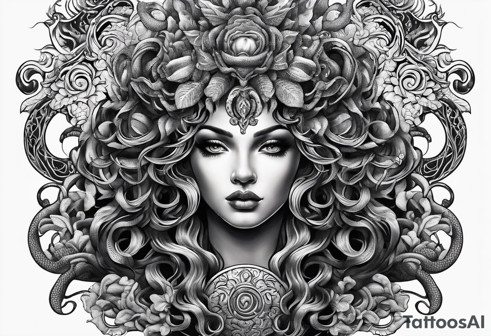 beautiful but mysterious medusa with the serpants clearly showing tattoo idea