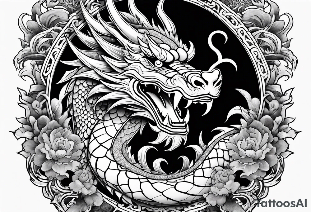 an asian dragon, anime-style, surrounding a vajra tattoo idea