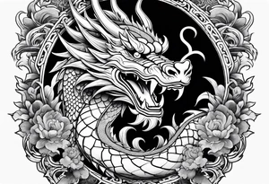 an asian dragon, anime-style, surrounding a vajra tattoo idea