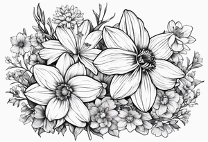 Narcissus, CHRYSANTHEMUM, COSMOS, SNOW DROP tattoo idea