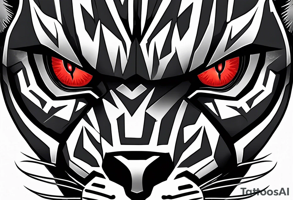 unique black panther, striking red eyes tattoo idea