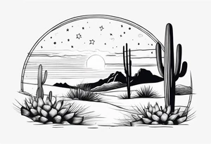 Galaxy sky with Arizona landscape with cactus tattoo idea