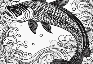 koi fish in pond on white background, black and white, intricate Polynesian tattoo, for laser engraving tattoo idea