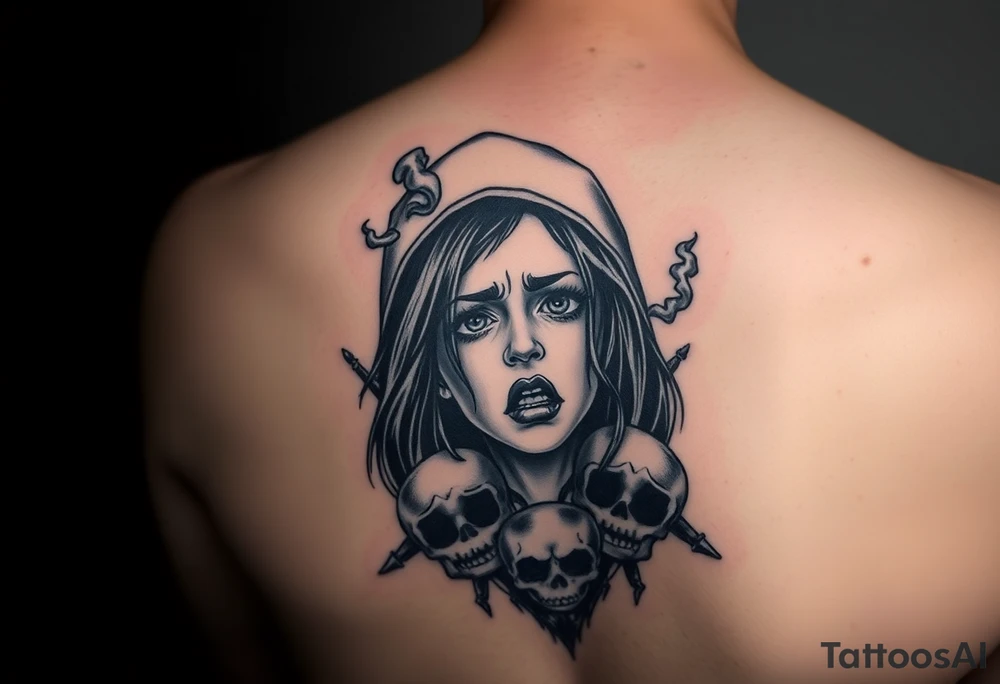 Gangsta sadgirl crying looks gangsta with smoke and skulls tattoo idea