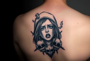 Gangsta sadgirl crying looks gangsta with smoke and skulls tattoo idea