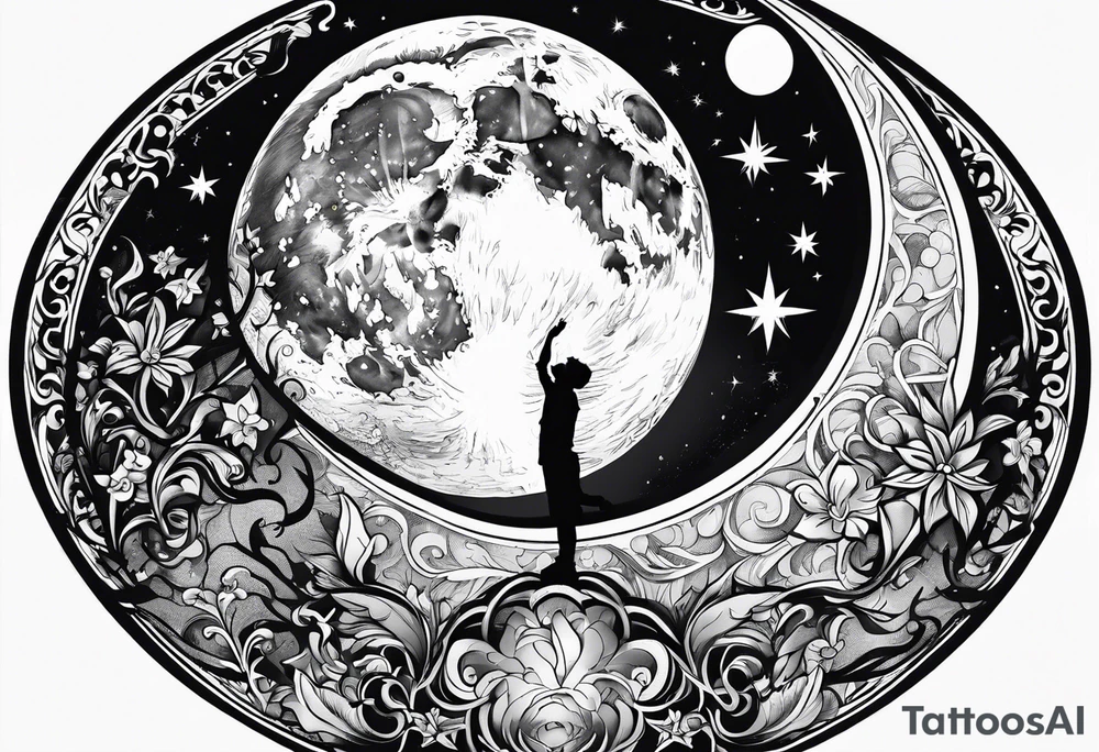 man asking the moon for a fairy to appear tattoo idea