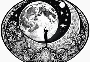 man asking the moon for a fairy to appear tattoo idea