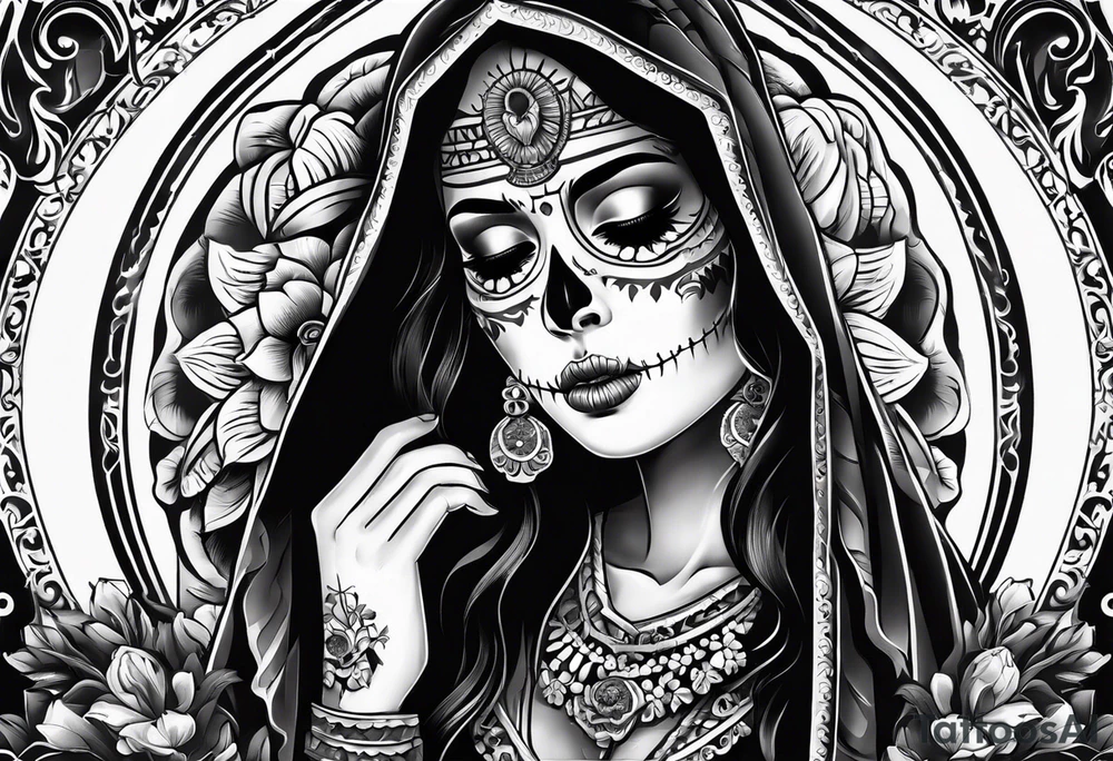 mexican style santa muerte tattoo for shoulder tattoo idea