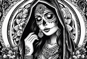 mexican style santa muerte tattoo for shoulder tattoo idea