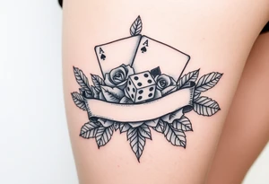 Cards roses banner dice leaves tattoo idea