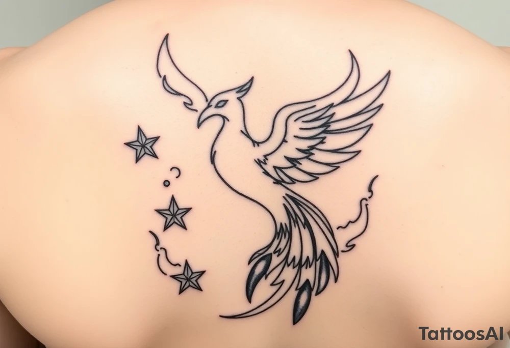 Phoenix rising from flames, surrounded by ninja stars and ballistic missiles, semicolon integrated into the design, fine line black ink, minimalist but dramatic”

The semicolon tucked into the phoenix wing or tail would be chef’s kiss — subtle but loaded with meaning for anyone who knows. tattoo idea