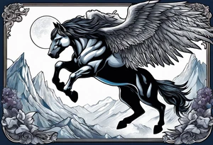 Muscular werewolf and Pegasus fighting in the night tattoo idea