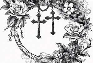 rosary with floral vines wrapped around it with loving memory 1918-2006 tattoo idea