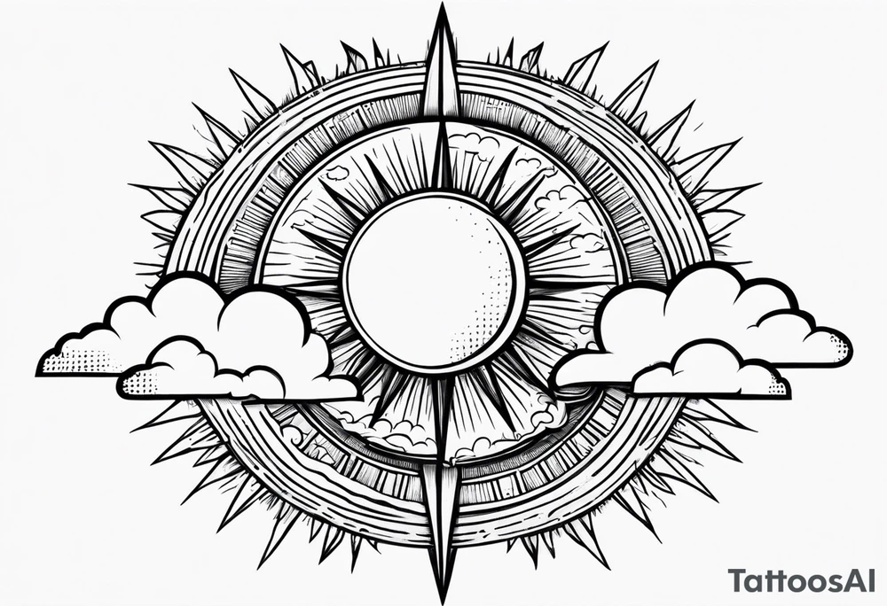 sunshine with beams coming out of clouds tattoo idea