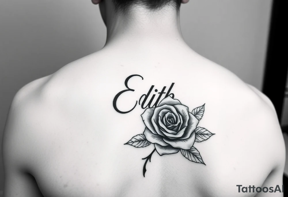 Edith tattoo with a cursive e with a rose half-sleeve tattoo idea Edith tattoo with a cursive e with a rose half-sleeve tattoo idea