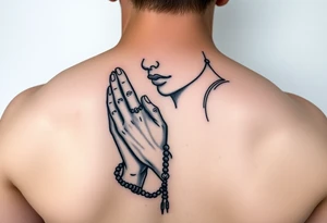 Chicano style woman with praying hands and rosary in hands tattoo idea