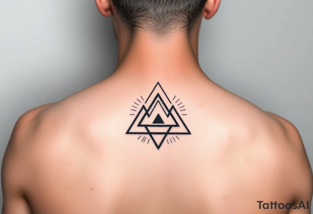 Geometric small triangle with different lives merge together while being psychedelic with fine thin lines tattoo idea